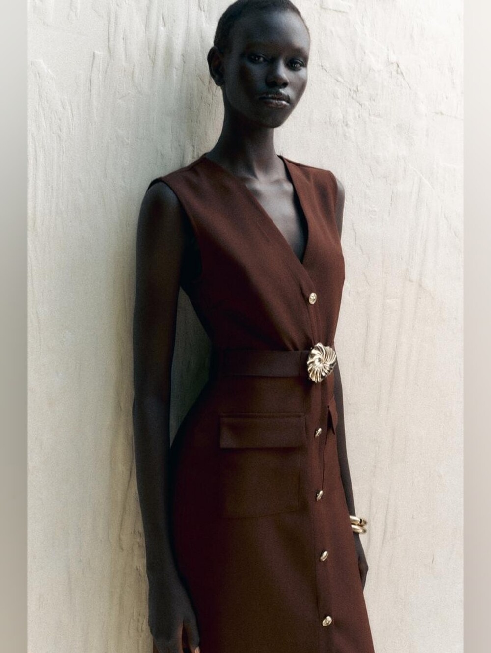 BELTED CREPE MIDI DRESS SIZE S